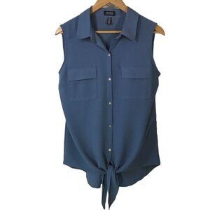 Jones New York Sleeveless Front‑Tie Button‑Up Blouse – Size M – Smoky Blue